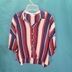Striped Red & Blue Lee Womens Button-Up Shirt XS